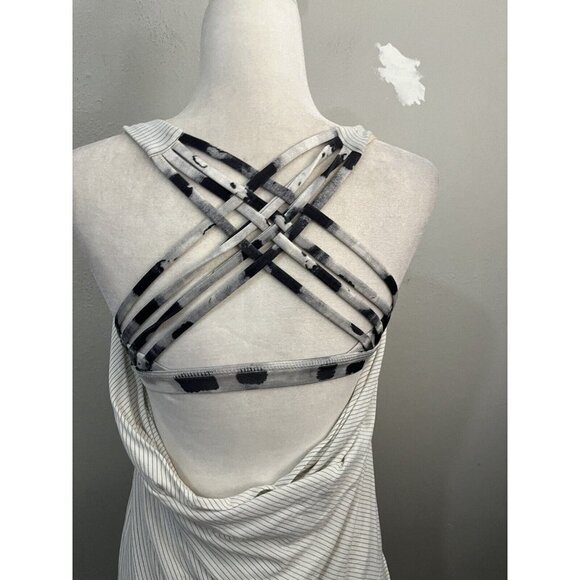 Lululemon Athletica Free To Be Tank Top Built In Bra Size 4 White Striped - Picture 6 of 10